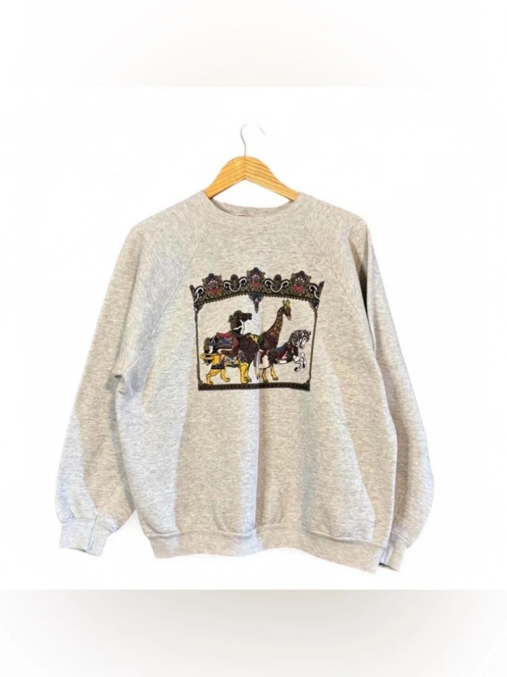 VTG 80s Carousel Animal Crewneck Sweatshirt XL Hanes Giraffe Lion Horse Circus - Picture 2 of 6